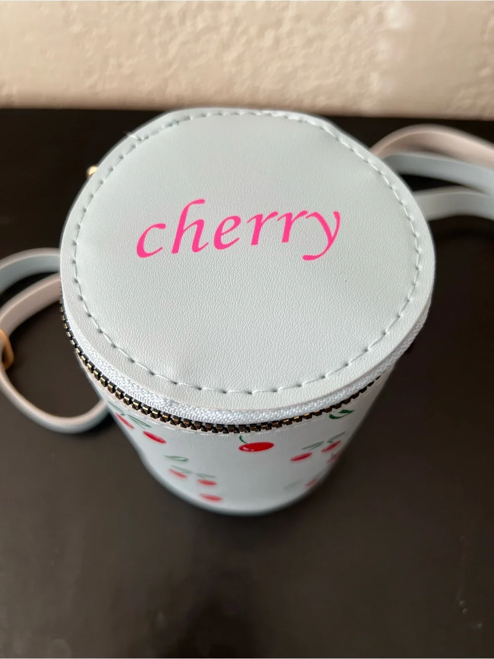 Cherry Print Kids Crossbody Bag - Light Blue with Red Cherries